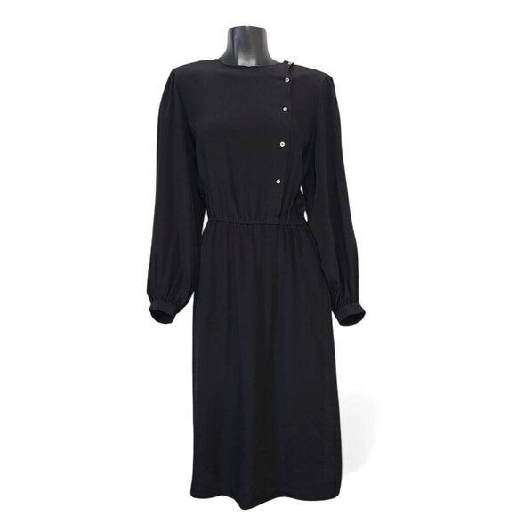 Vintage 1970s B. Altman Black Silk Midi Dress - Picture 3 of 13